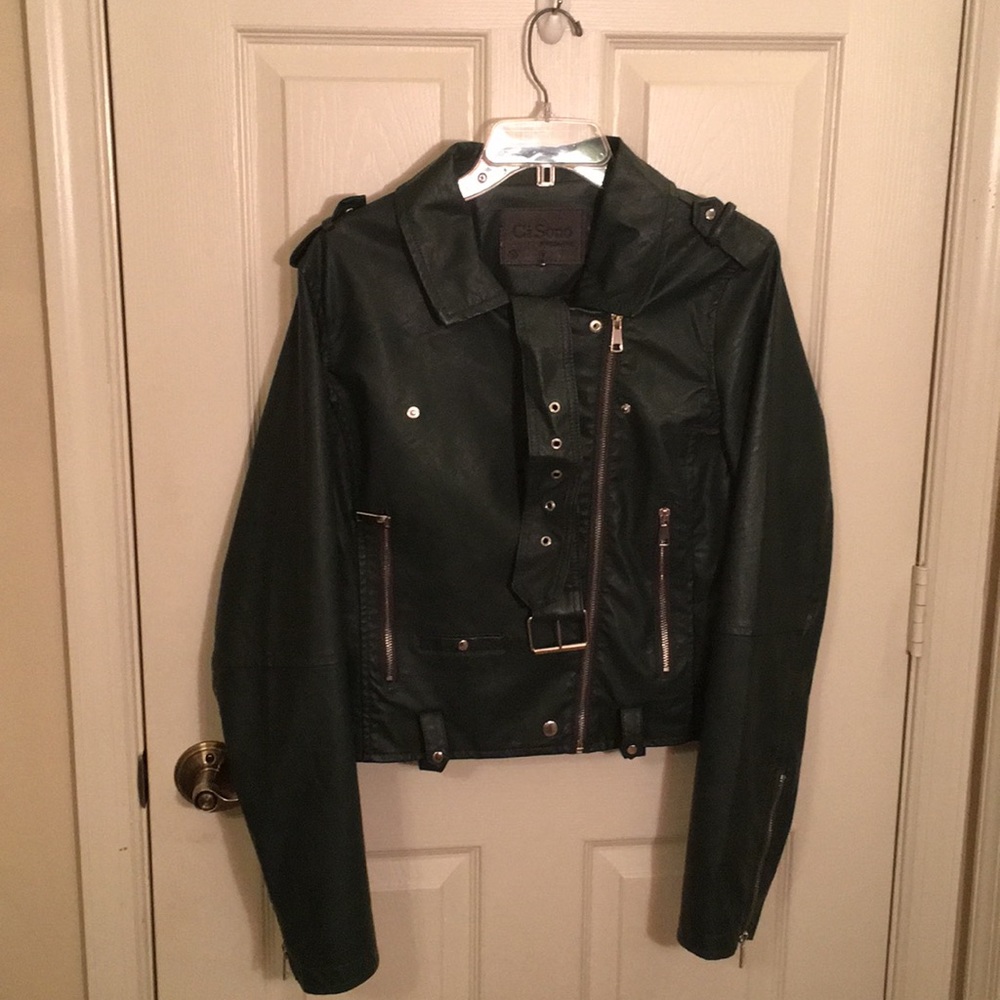 Dark green leather jacket with belt